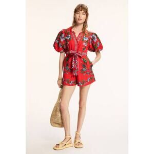 Farm Rio Sweet Bloom Bouquet Romper in Red S